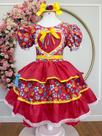 Vestido Festa Junina Infantil Vermelho Coração Junino Flores Caipira Quadrilha Sinhá São João Luxo