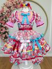 Vestido Festa Junina Infantil Vermelho Rosa Laços Babados Junino Caipira Quadrilha Sinhá São João