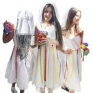 Vestido Festa Junina Noiva Adulta Sem Manga com Faixa e Véu