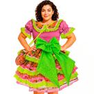 Vestido Festa Junina Plus Size Adulto Feminino de Luxo Super Rodado Com Bolsa Roxo e Verde