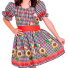 Vestido Festa Junina Xadrez Preto de Luxo Mangas Bufantes Roupa Caipira Menina Dança Quadrilha Escola