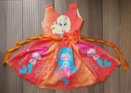 Vestido Festa Princesa Infantil Sereia Ariel Laranja Tecido Neoprene