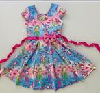Vestido Festa Princesa Sereia Ariel Azul E Rosa Lindo Com Laço Rosa Tecido Neoprene