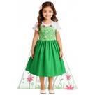 Vestido festa Princess Elsa Cosplay verde verão manto longo floral renda