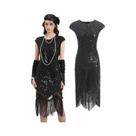 Vestido Flapper Feminino Dos Anos 1920 Com Renda, Leque, Faixa De Cabelo Com Penas, Lantejoulas, Vestido Flapper Feminino Dos Anos 1920 Com Renda, Leque, Faixa De Cabelo Com Penas, Lantejoulas,