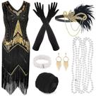 Vestido Flapper PLULON de lantejoulas com franjas da década de 1920 com conjunto de acessórios