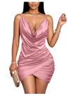 Vestido Floerns Cocktail Satin Mini HOCO sem encosto rosa franzido