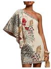 Vestido Floerns Floral One Shoulder Mini Apricot para mulheres Vestido Floerns Floral One Shoulder Mini Apricot para mulheres