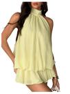Vestido Floerns Mesh Open Back Halter sem mangas com babado amarelo Vestido Floerns Mesh Open Back Halter sem mangas com babado amarelo