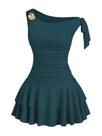 Vestido Floerns Mini Off Shoulder Metal Floral Azul Azul-petróleo