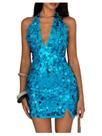 Vestido Floerns Sparkly Sparkly Sequin Halter sem mangas Bodycon Teal Vestido Floerns Sparkly Sparkly Sequin Halter sem mangas Bodycon Teal
