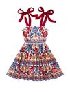 Vestido Floerns Summer com estampa floral, gravata de ombro, cami, azul/vermelho Vestido Floerns Summer com estampa floral, gravata de ombro, cami, azul/vermelho