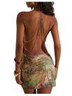 Vestido Floerns Tropical Cowl Neck Halter Bodycon Green