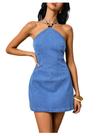 Vestido Floerns Y2k Jeans sem mangas, gola única, costas abertas, azul Vestido Floerns Y2k Jeans sem mangas, gola única, costas abertas, azul