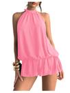 Vestido Floerns Y2k Summer Halter Open Back Buffle Bainha rosa
