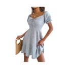 Vestido Floral Feminino A-Line Casual Com Decote Quadrado E Mangas Curtas Elegante Moda Primavera