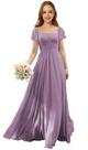 Vestido Flower Girl Augday 2025 com gola quadrada, chiffon, roxo empoeirado