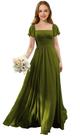 Vestido Flower Girl Augday 2025 com gola quadrada em chiffon verde oliva