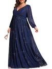 Vestido formal Ever-Pretty Glitter Plus Size azul marinho US16