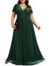 Vestido formal, sempre bonito, com glitter, decote em V, verde escuro