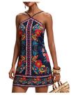 Vestido frente única MakeMechic Summer Beach com estampa tropical sem encosto Vestido frente única MakeMechic Summer Beach com estampa tropical sem encosto