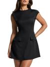 Vestido frequentemente feminino sexy A Line, mini sem mangas, gola simulada, preto