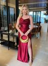 Vestido Fucsia com Fenda Malha Filme Trançado nas Costas Tamanho 42