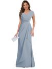 Vestido FUMY Dusty Blue com decote em V franzido e mangas curtas para mulheres