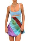 Vestido fyclemt Patchwork Sexy Mini Dress Y2K sem mangas azul
