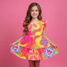 Vestido Gira Gira Menina Estampando Infantil Colorido Manga