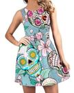 Vestido Godê Feminino Rodado Caveira Caveira Mexicana Skull Pin Up Lu1006 BM