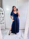 vestido gola V com bolço e fenda lateral vestido gola V com bolço e fenda lateral