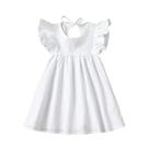 Vestido Goodplayer, linho, babado, sem mangas, para criança, branco, 3Y