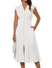Vestido GRACE KARIN branco com decote em V sem mangas para mulheres Vestido GRACE KARIN branco com decote em V sem mangas para mulheres