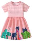 Vestido grátis LU Toddler Girl, mangas curtas, algodão 6T, rosa, dinossauro