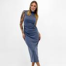 Vestido Gris Regata Midi Gola Alta Feminino Vestido Gris Regata Midi Gola Alta Feminino