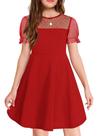 Vestido Haloumoning Girls de malha contrastante de manga folhada vermelho de 4 a 14 anos
