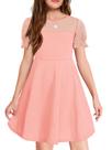 Vestido Haloumoning Girls em malha contrastante, manga folhada, rosa escuro