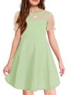 Vestido Haloumoning Girls, malha contrastante, manga folhada, verde claro
