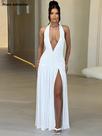 Vestido Halter De Verão Para Mulheres Com Decote Em V Profundo, Rendas, Costas Descobertas, Vestido Halter De Verão Para Mulheres Com Decote Em V Profundo, Rendas, Costas Descobertas,