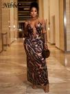 Vestido Halter Sem Costas Com Estampa De Leopardo Para Mulheres, Vestido Justo E Elástico Para O