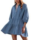 Vestido HangNifang Summer Babydoll Mini cinza, azul, algodão feminino