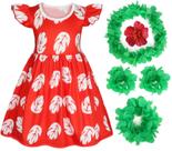 Vestido havaiano Benylion para meninas Red Leaf de 3 a 4 anos e acessórios Vestido havaiano Benylion para meninas Red Leaf de 3 a 4 anos e acessórios