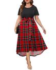 Vestido Holipick Plus Size, vermelho, preto, xadrez, tartan