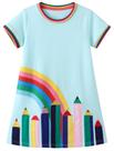 Vestido Hongshilian Little Girls com lápis de algodão e arco-íris de 2 a 8 anos