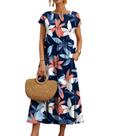 Vestido HOTYD Boho com estampa floral midi com bolsos para mulheres