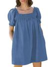 Vestido Huaqiao Summer 2026 em linha A com gola quadrada e manga bufante