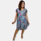 Vestido Indiano Curto Trapézio Toque de Seda Estampado