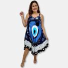 Vestido Indiano Trapézio com Bolso Estampa Olho Grego Ramos