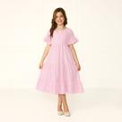 Vestido Infantil Alice Listrado Rosa Com Manga Babado Casamento Festivo
